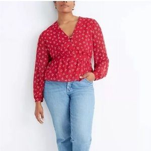 Madewell Red Floral Peplum Blouse